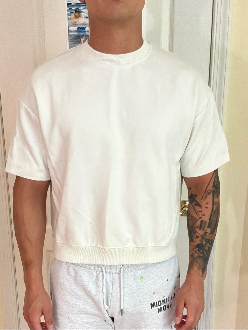 Zara White Short-Sleeve Crewneck Sweatshirt